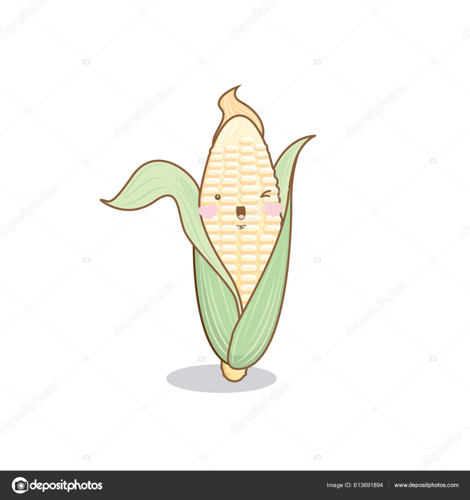 Bonito Engraçado Milho Vegetal Desenho Animado Estilo Kawaii Mascotes  Vegetais imagem vetorial de es7sense© 613691894